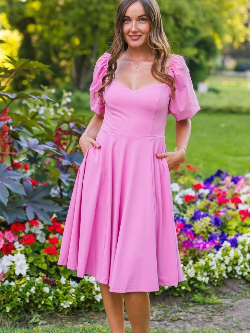 Chelsea Reece Bella Dress 14/16 NEW Pink Fit and Flare Puff Sleeve Princess